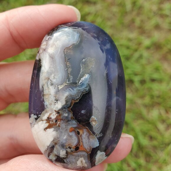 Blue Flower Agate Palm Stone (FA618) - Picture 1 of 7